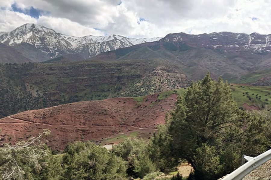 Panoramic viewpoint over High Atlas foothills on day trip from Marrakech Morocco